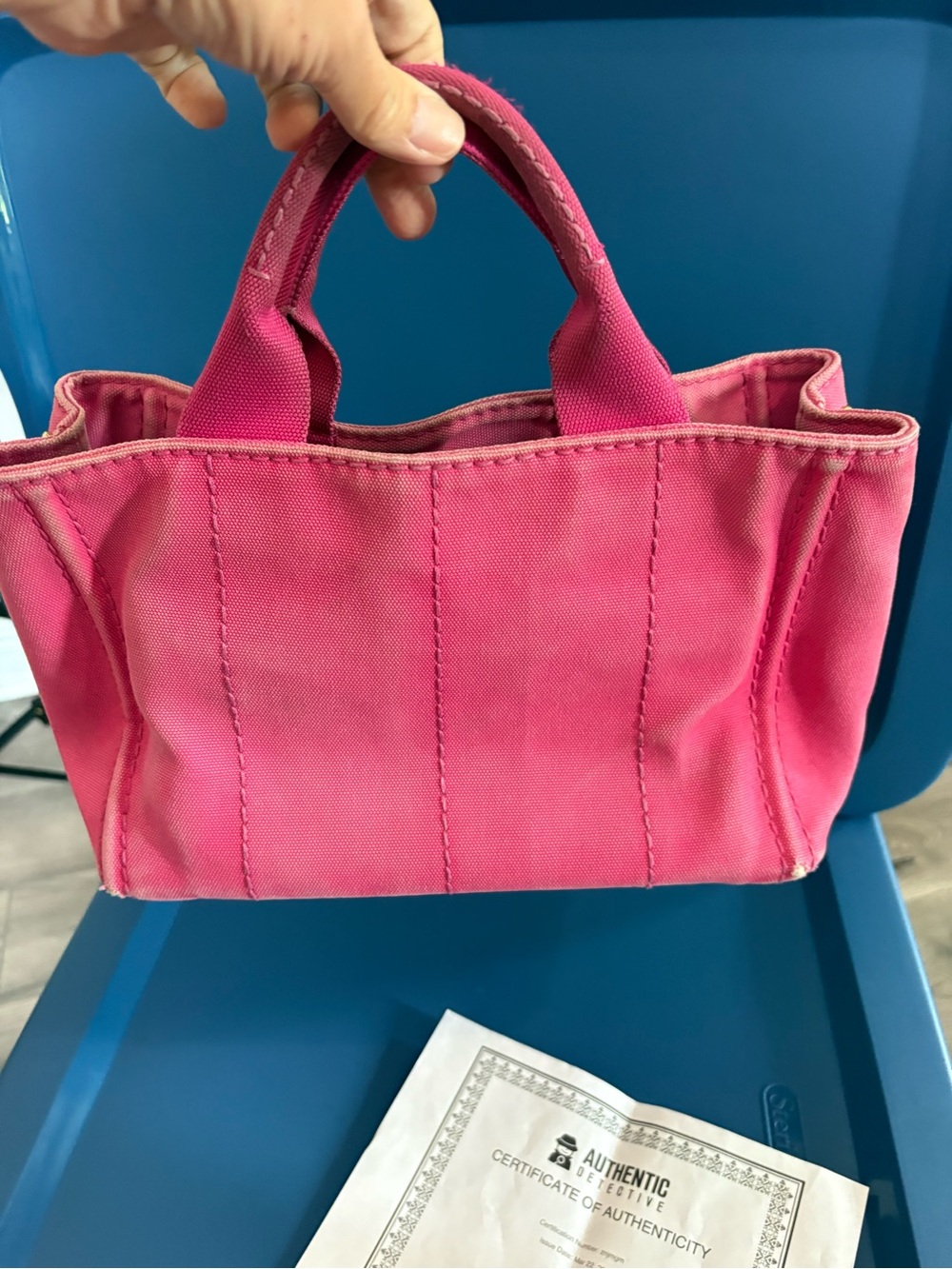 Prada Pink Mini Canapa Canvas Tote Bag AUTHENTICATED - Picture 4 of 17